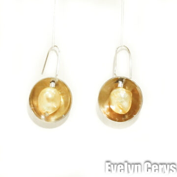 cercei calota perla galbena