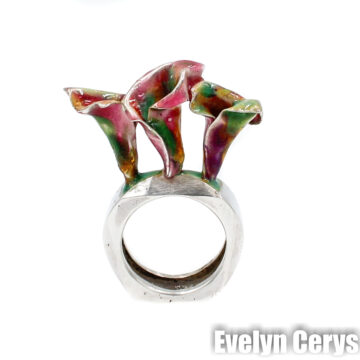 Inel masiv emailat 3 flori roz