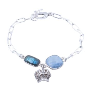 Bratara cu labradorit si opal de Peru, charm coroana