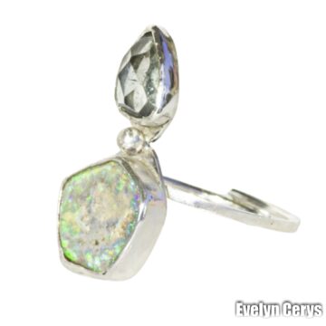 Inel reglabil opal australian cu turmalin