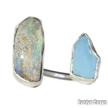 Inel deschis opal australian si turchis