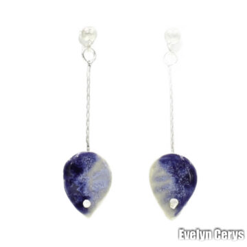 Cercei ceramica forma picatura albastru cu argintiu