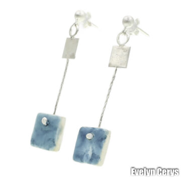 Cercei ceramica forma patrat albastru deschis, patrat argint