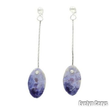 Cercei ceramica forma oval albastru, pastelat