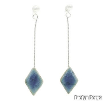 Cercei ceramica forma romb albastru mic