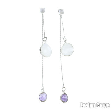 Cercei lungi cu ametist si piatra lunii