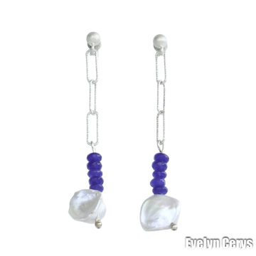 Cercei cu perla alba si agate albastre